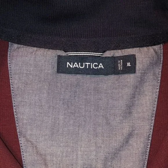 Nautica XL Burgundy with Navy Details Cotton Knit Quarter Zip Pullover